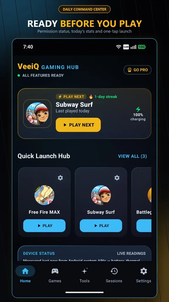 VeeiQ Gaming Hub Screen 1